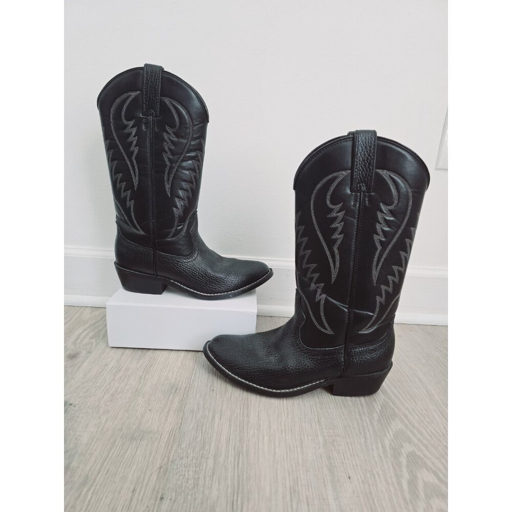 Express Rider Trivette Western Black Faux Leather Mens Mid Calf Cowboy Boots 9.5